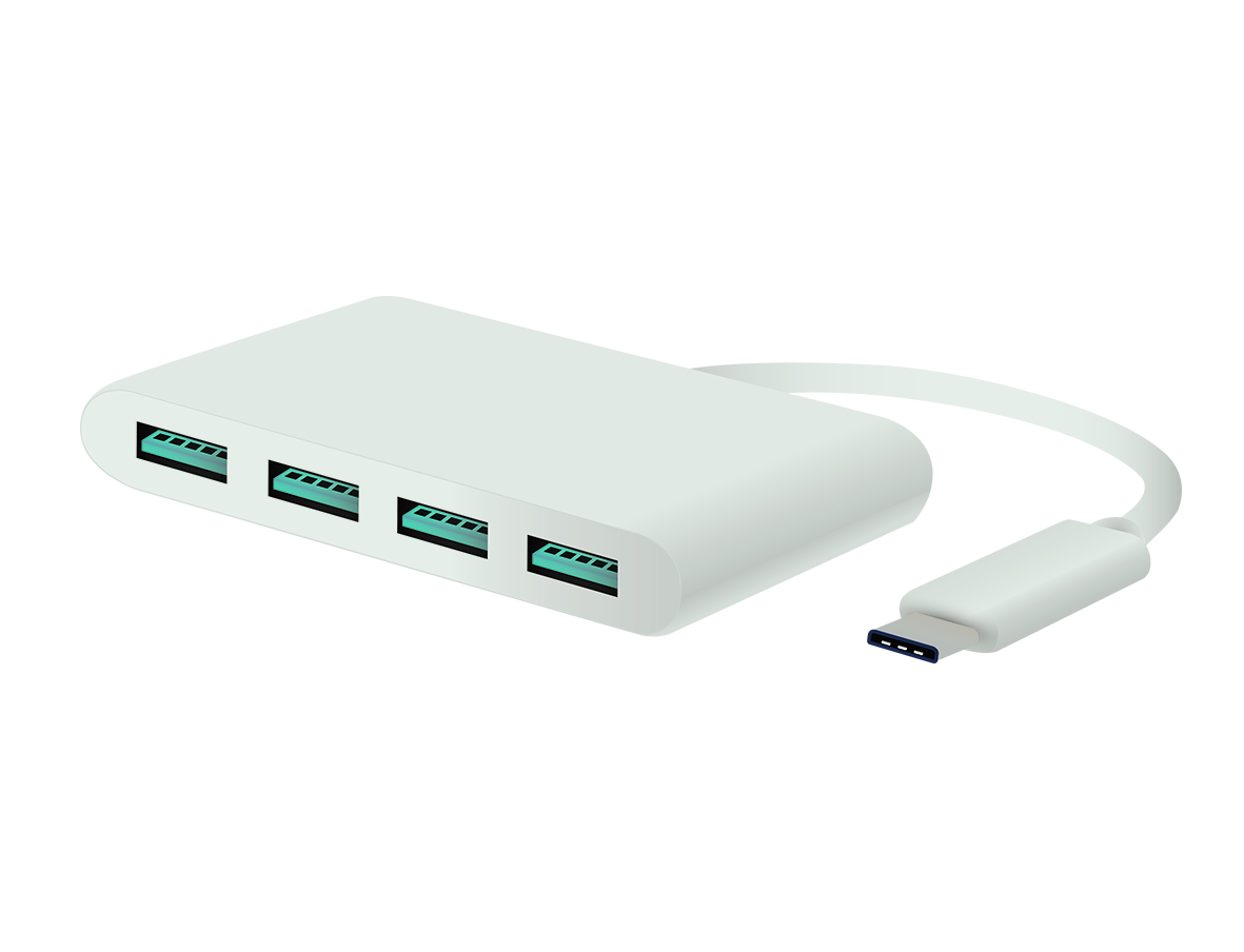 4-Port USB-A 3.0 Hub with USB-C Male Connector