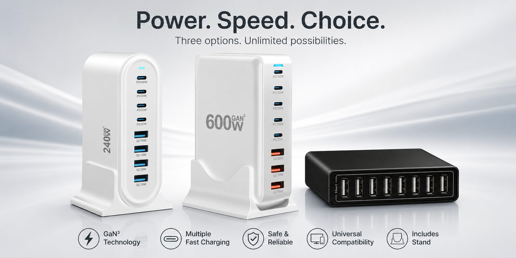 Multiport Desktop Charger, different combination of USB A and USB C PD