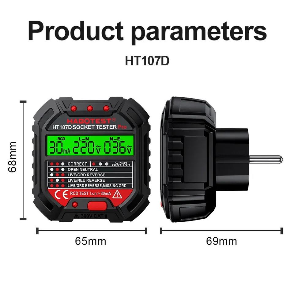 HT107 Intelligent LCD Plug Phase Meter