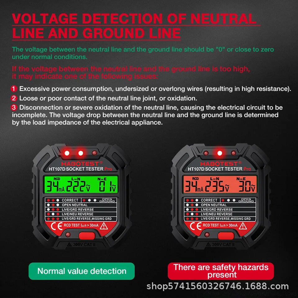 HT107 Intelligent LCD Plug Phase Meter