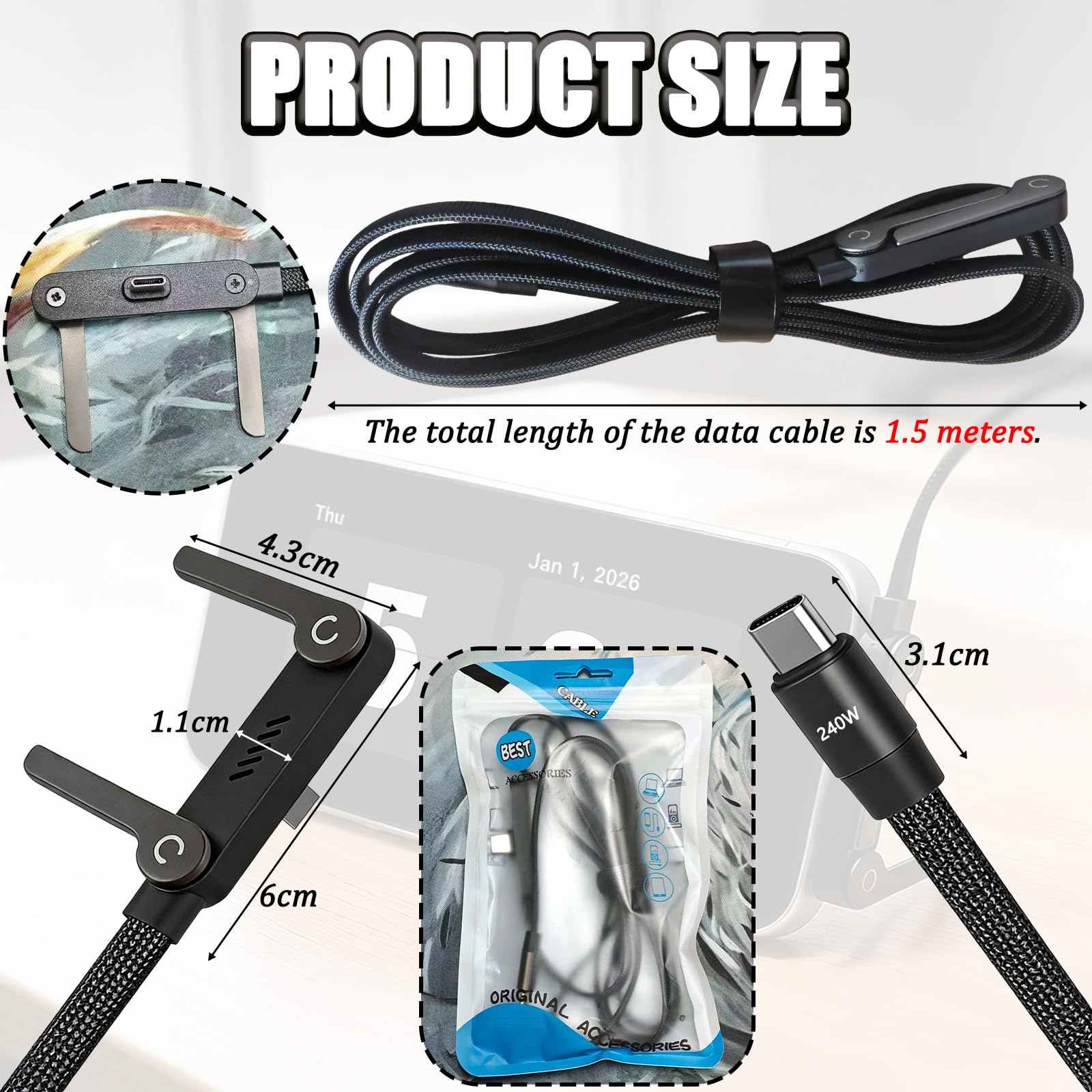 USB-C to USB-C 240W Super Fast Charging data Cable with Foldable Stand (1.5m) - Image 10