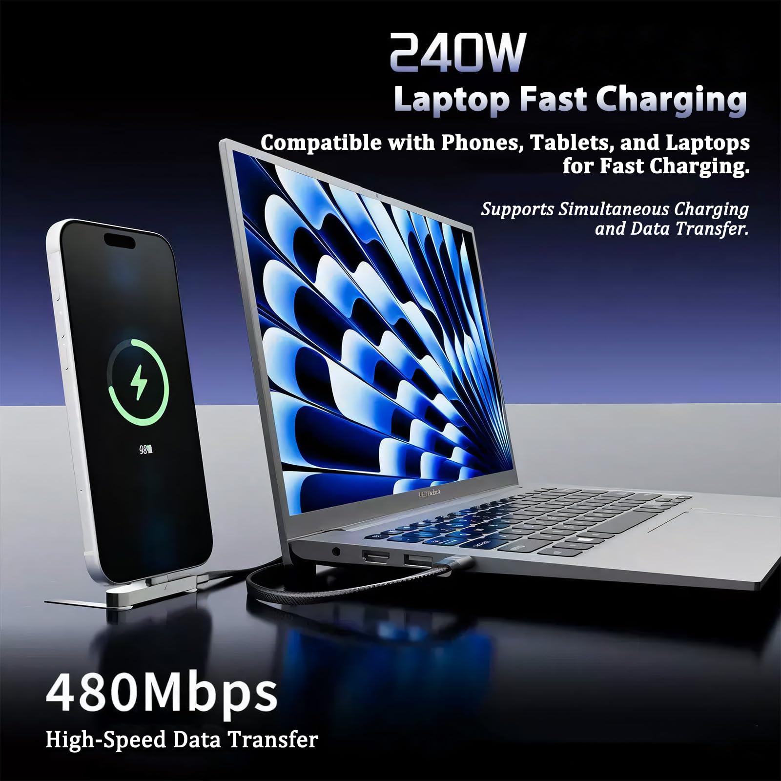 USB-C to USB-C 240W Super Fast Charging data Cable with Foldable Stand (1.5m) - Image 11